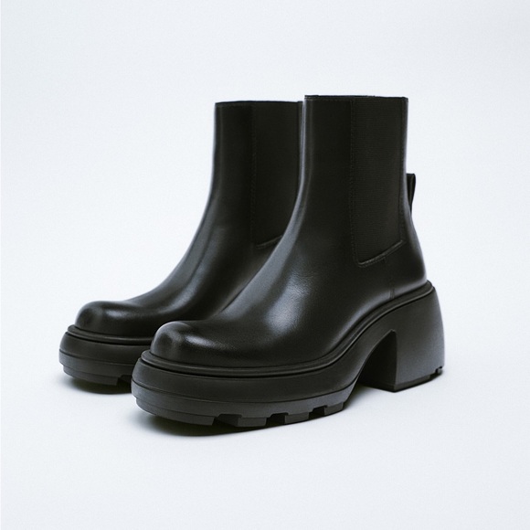 Zara Shoes - Zara Lug Sole Heeled Leather Ankle Boots